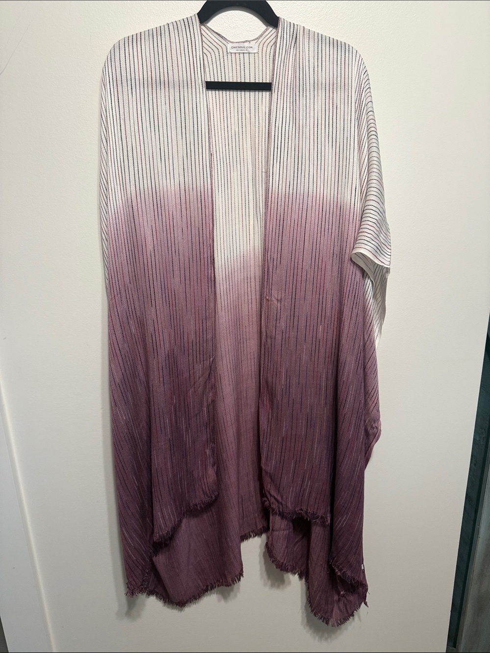 Chic Soul Plissé Ombre Open Front Kimono - Mauve & Ivory
